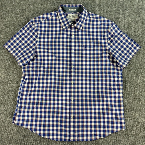Original Penguin Other - Penguin Shirt Mens XL‎ Blue Heritage Slim Fit Check Short Sleeve Button